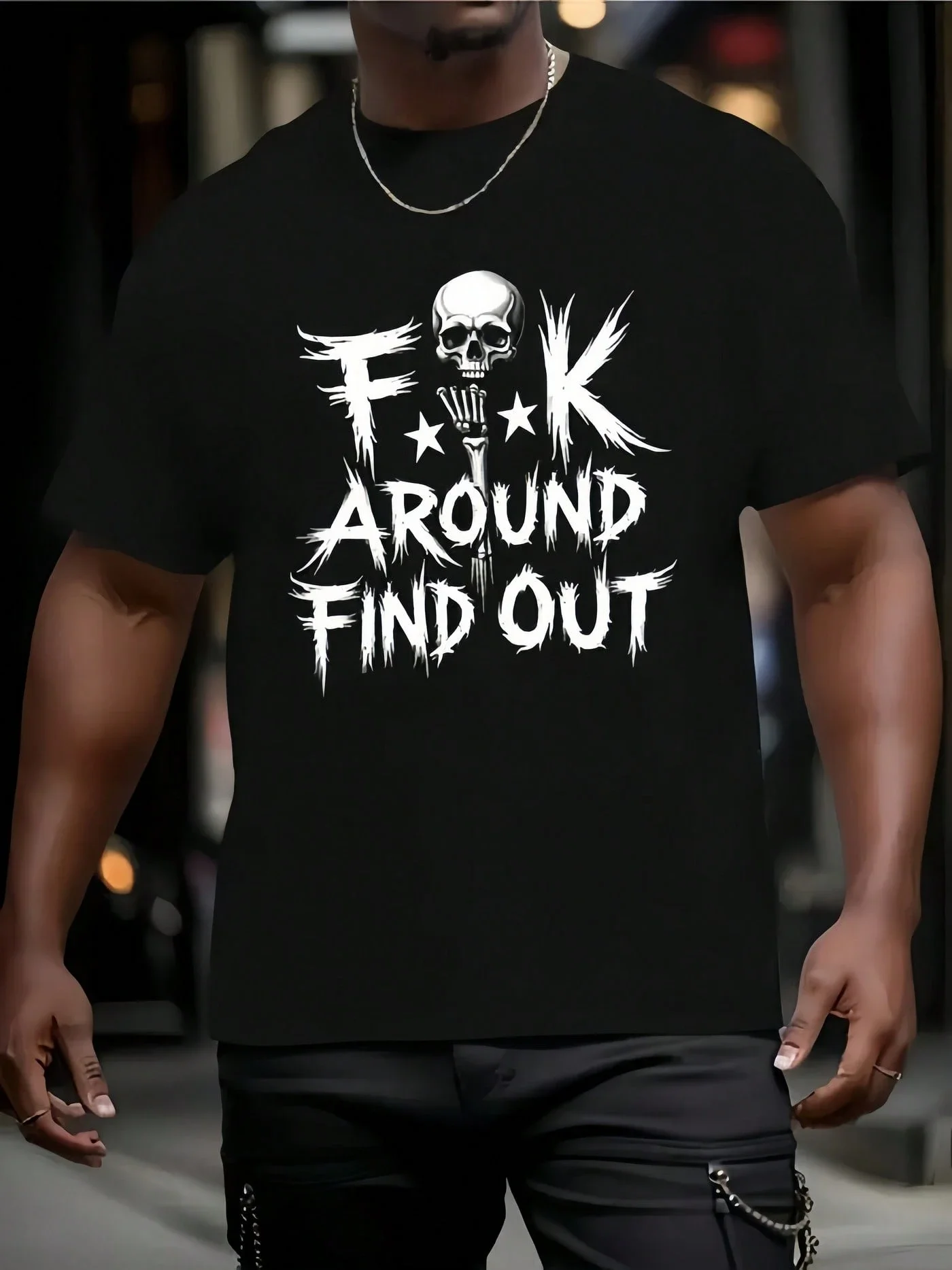 1Pc Men's Skull Hand Graphic Print Black T-Shirt Crew Neck Casual Cotton Tee, Medium Stretch Knit Fabric Regular Fit For Boys