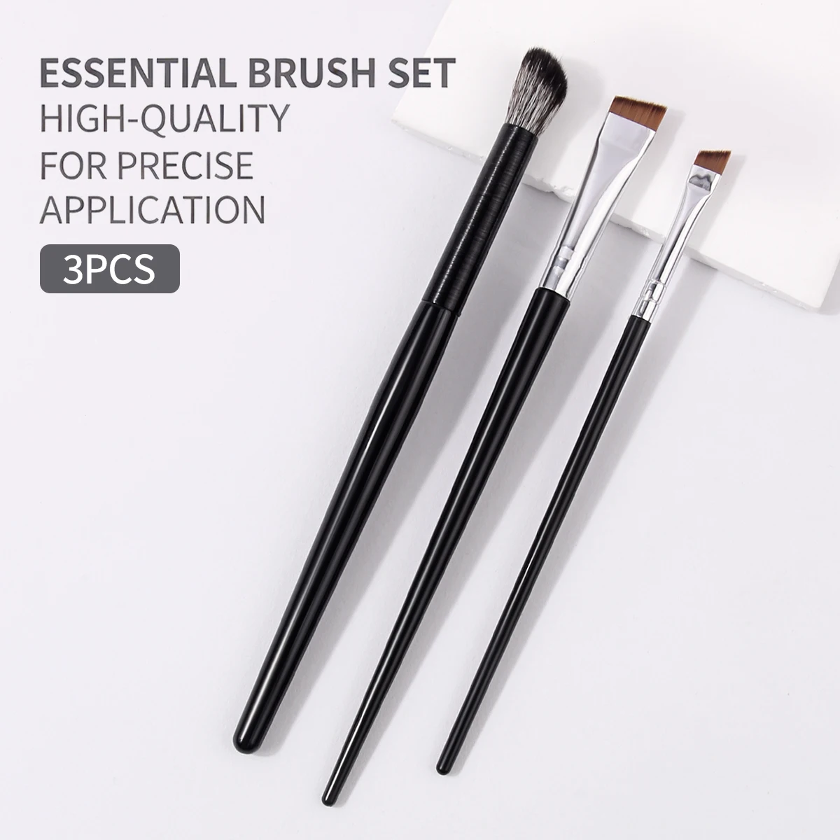 Juego de 3 brochas para maquillaje de ojos, brocha para delineador de ojos de precisión, brocha para cejas en ángulo, brocha para mezclar sombras de ojos, herramientas de maquillaje para principiantes