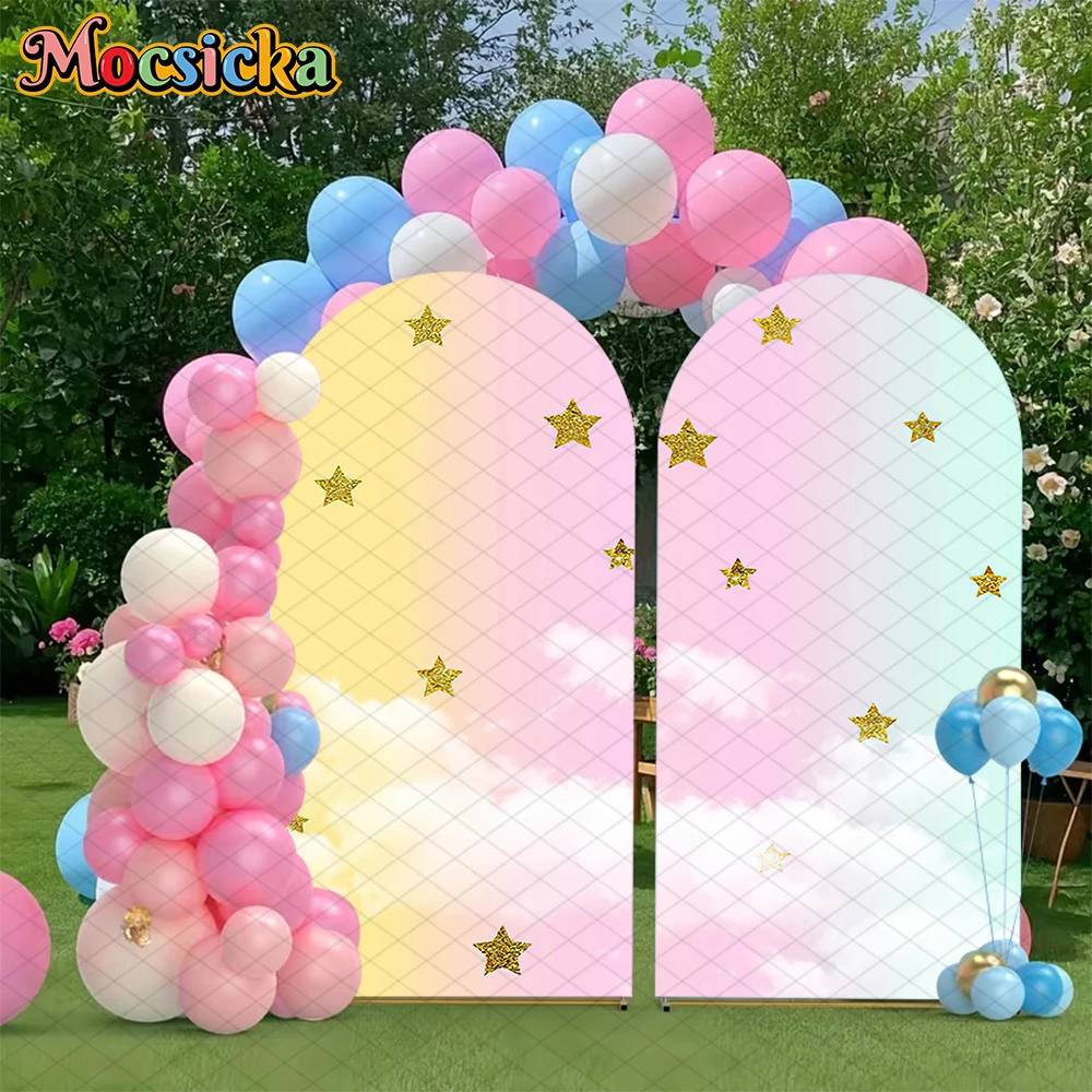 

Mocsicka Colour Arch Background Cover Cloud Rainbow Star Baby Shower Girl Boy Children Birthday Party Backdrop Decor Photo Props