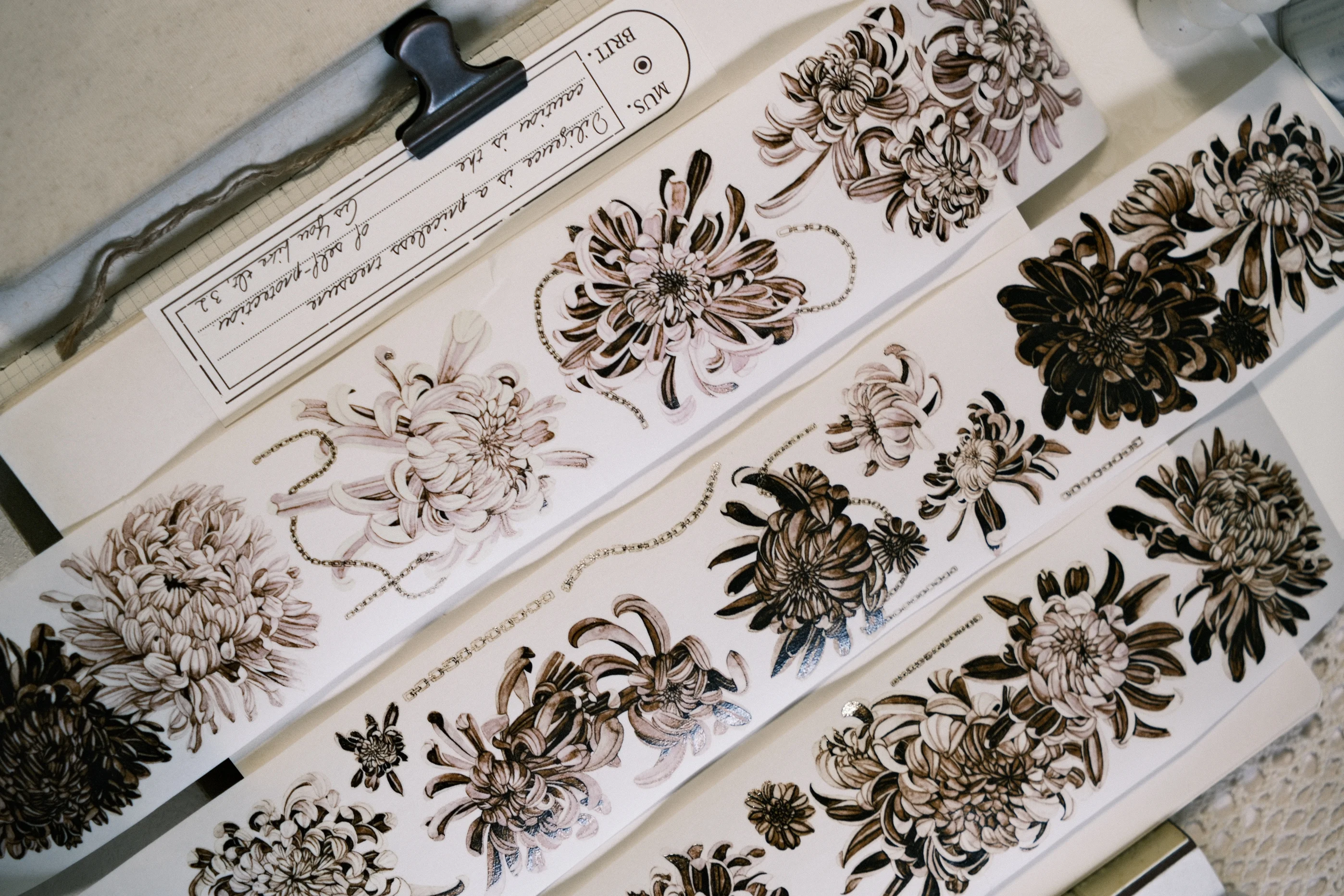 PET Washi Masking Tape, Vintage Dark Brown Floral Basic Style, DIY Scrapbooking Journaling Planner Decorative Sticker