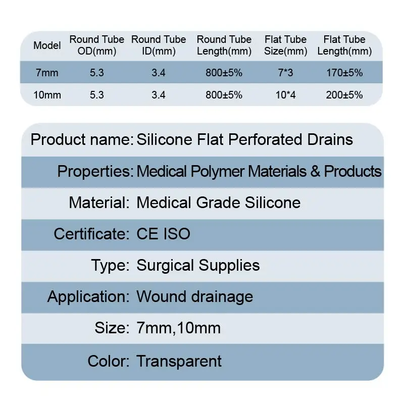 10pcs Animals Medical Grade Silicone Perforated Flat Drain Tube With Display Line Without Trocar Sterilize 7mm/10mm Wholesale