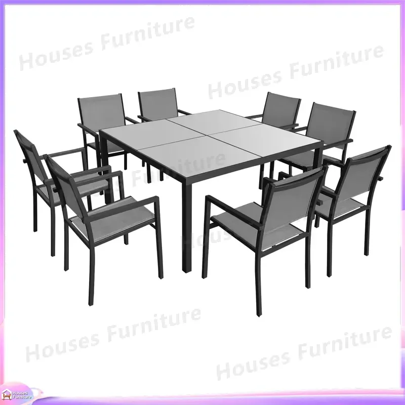 8 Seat Outdoor Dining Set Aluminum Frame Garden Furniture UV Resistant Patio Table and Chairs for Backyard Lawn Party