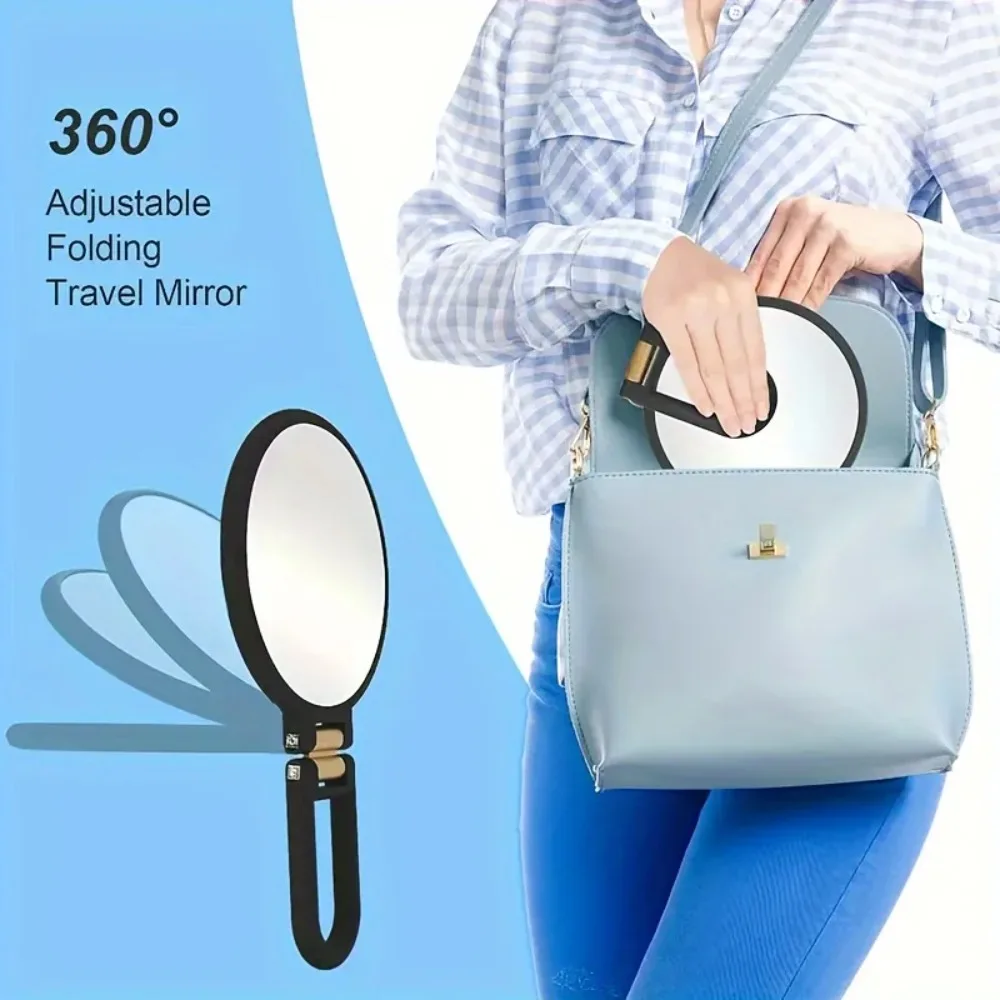 Portable 360 Adjustable Dual Sided Makeup Mirror 1X 30X Magnifying Handheld Travel No Battery Sleek Black Gold Frame