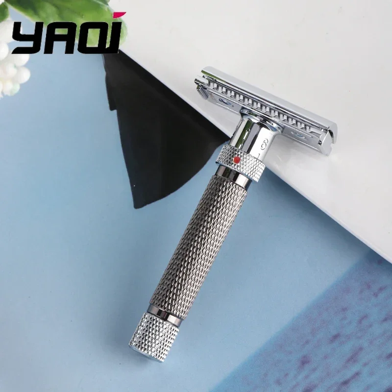 มีดโกนหนวดแบบปรับได้ Yaqi the Final Cut สำหรับผู้ชาย สีโครเมียมและสีกันเมทัล อุปกรณ์โกนหนวดแบบคลาสสิก