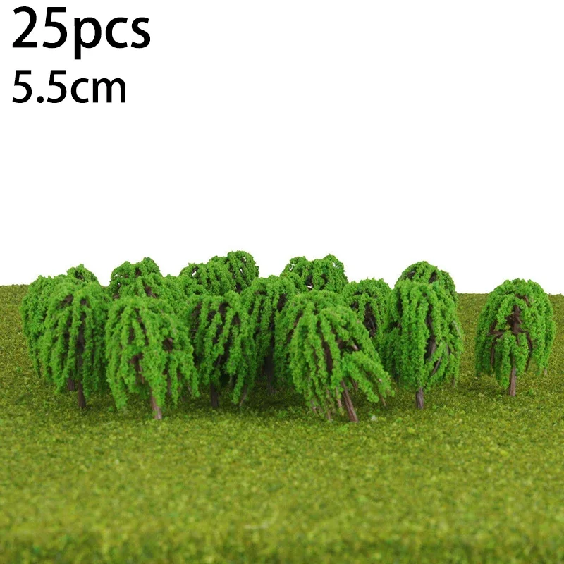 Plant Model Tree Toy Greenery Kitchen Landscape Layout Plastic Resin Train Railway Willow 25pcs Decoration Green