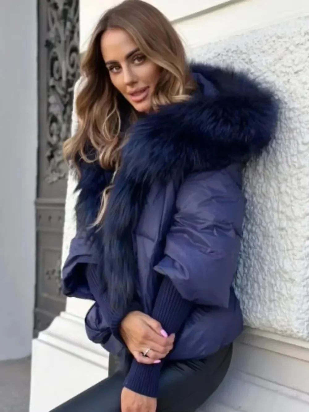2024 Winter Puffer Jacket Women Real Fox Fur Collar Hooded Natural Thick Warm Loose Oversize Duck Down Coat Streetwear Outerwear