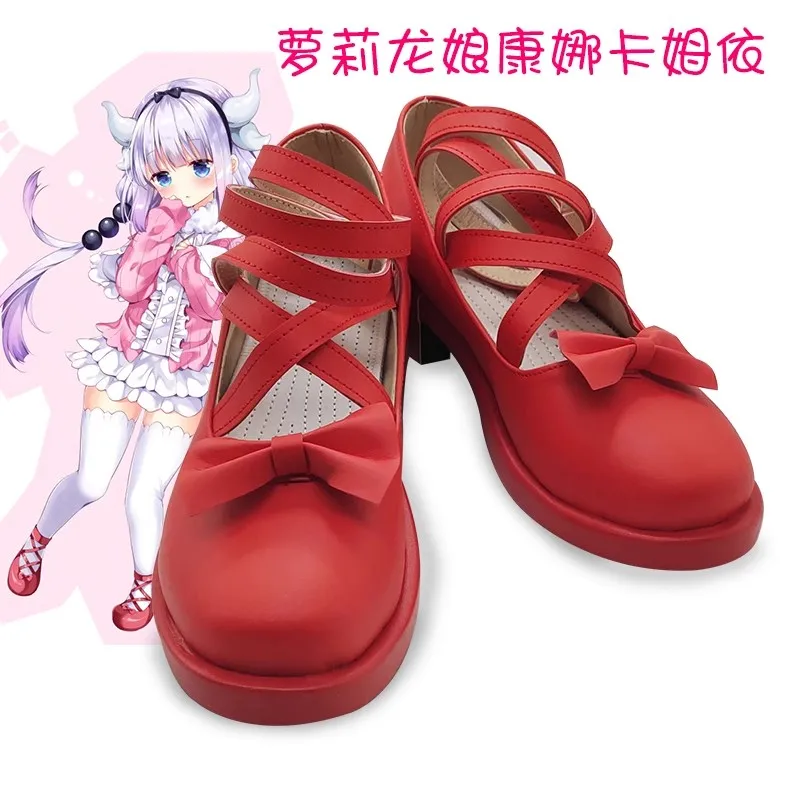 Miss Kobayashi's Dragon Maid Kanna Womens Girl Cosplay Kawaii Cute Lolita Red Summer Spring Low Heel Harajuku Goth Anime Shoes