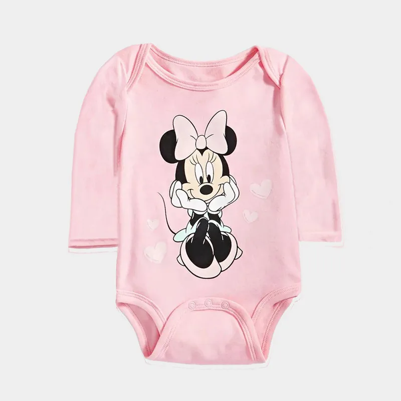 2024 Spring Autumn Minnie Baby Girls Romper Mickey Mouse Long Sleeved Jumpsuit for Boys Newborn Cotton Clothes