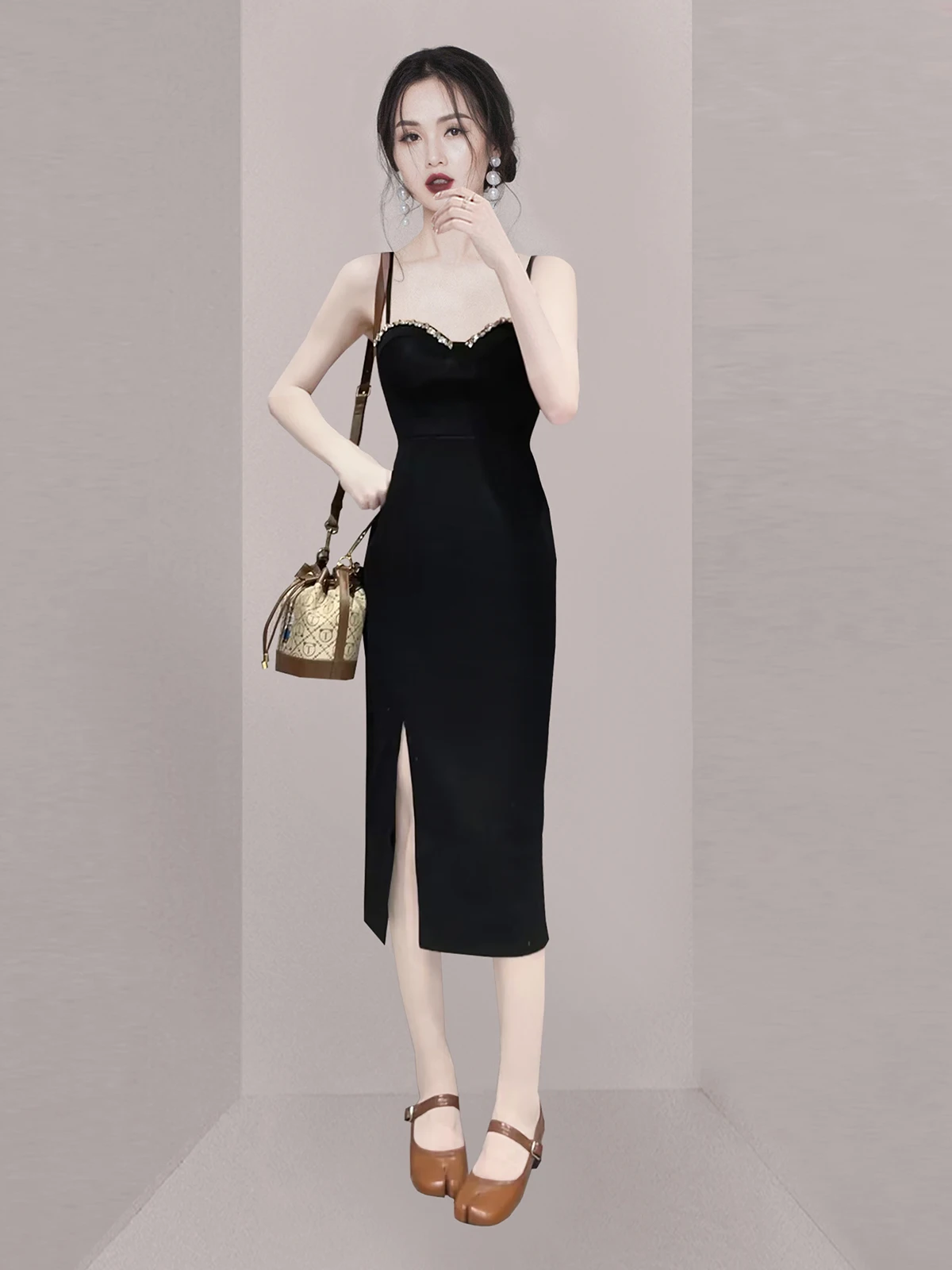 

Элегантное черное вечернее платье с разрезом, приталенное, со средней талией, для ежегодного собрания Cany, торжественных мероприятий и повседневной носки