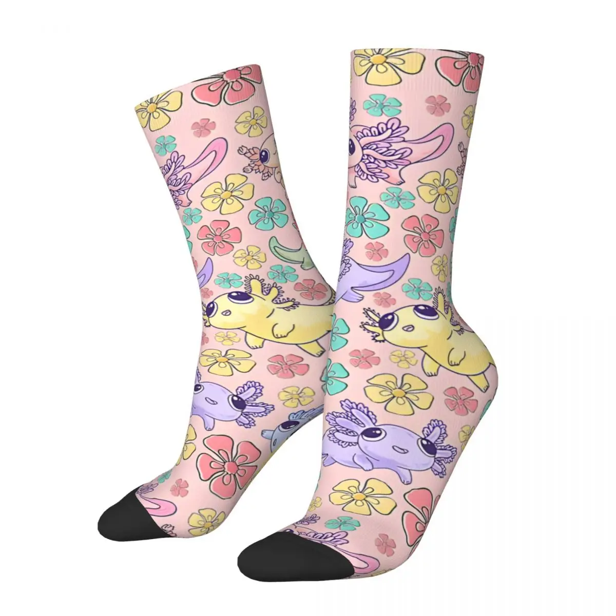 Kawaii Flower Axolotl Pattern - Axolotl Men's Socks Vintage Harajuku Street Style Novelty Seamless Crew Sock