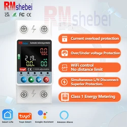 RMshebei Tuya Smart Home Switch 63A 2P MCB Circuit Breaker Overload WiFi 220V Voltage Protector Remote Control Din Metering