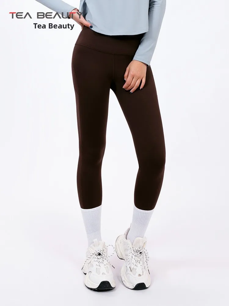 Hohe Taille Fce gefütterte Yogahose Damen Herbst Winter Neun Punkte Outdoor Wear Sport Pilates Fitn Hose