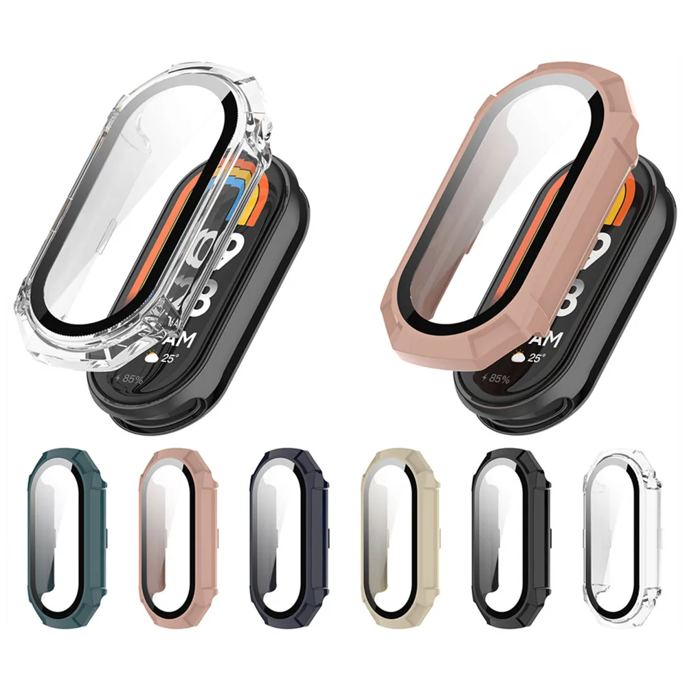 ฝาครอบและกระจกนิรภัยป้องกันหน้าจอสําหรับ Xiaomi Band 10 10NFC 8 8NFC กรอบ PC คุณภาพสูง Slim อุปกรณ์ป้องกัน