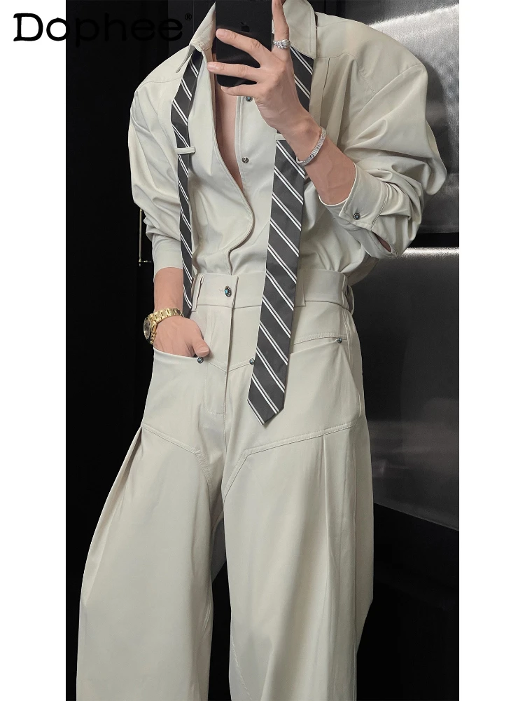 

2025 Men's Autumn New Fashion 2pcs Male Fashion Tie Long Sleeve Shirtss Men's High-end Shirt Pants Sets Handsome Two-piece Sets