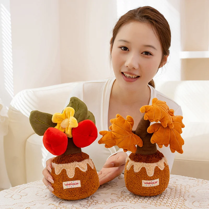 Brinquedo de planta em vaso de pelúcia dos desenhos animados adorável fruta flor folha de bordo plushies bonecas de pelúcia macias adorável decoração para casa presentes de aniversário