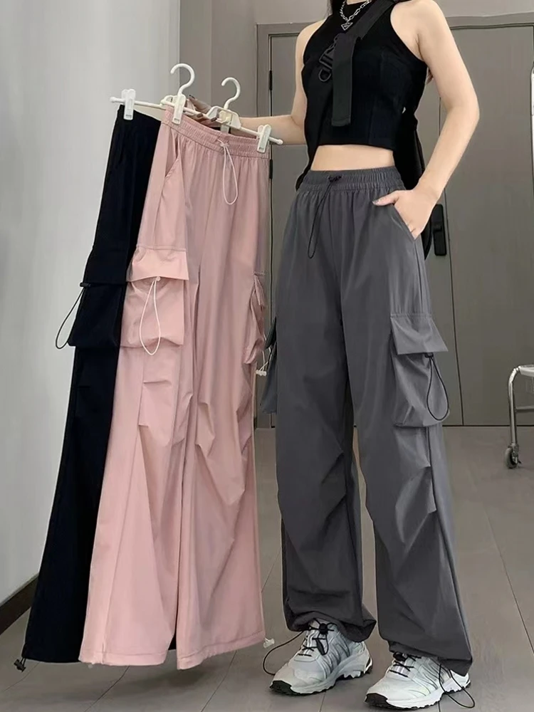 American Style Quick Dry Work Pants Women Summer Thin Retro Loose Slim Straight Leg Casual Mountain Climbing Sports Pants