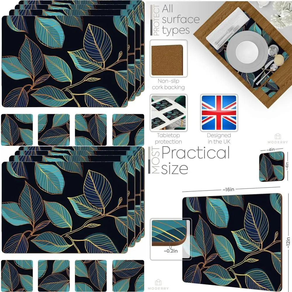 

Набор термостойких пробковых подставок, 4 предмета с подходящими ковриками для напитков, зеленый мраморный дизайн, 40,64 x 30,48 см, твердая пробковая подкладка (Bl)