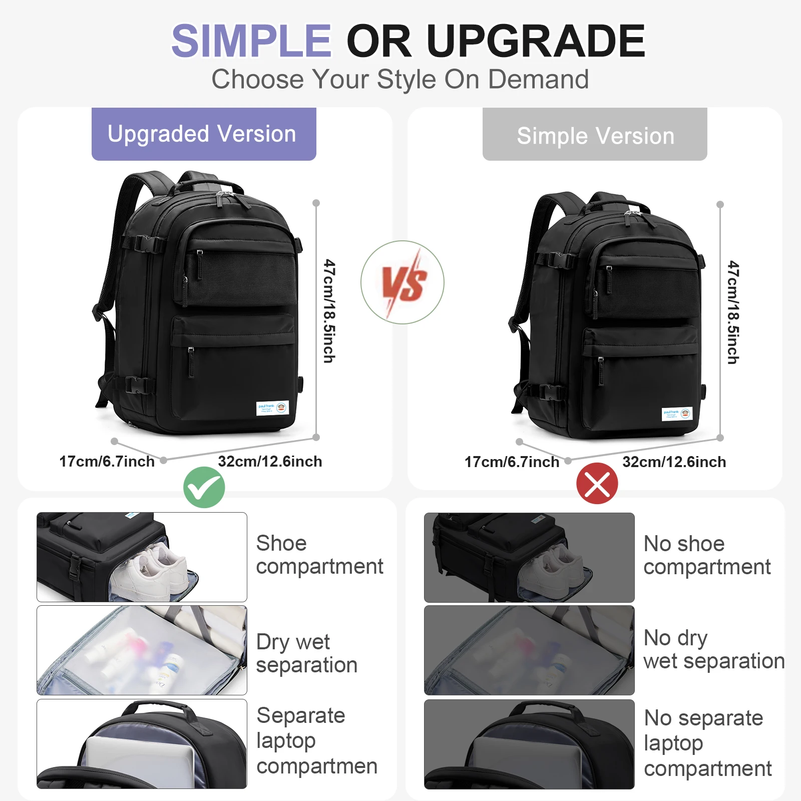 حقيبة ظهر بول فرانك للسفر للنساء والرجال، حقائب سفر ذات سعة كبيرة مضادة للسرقة، حقيبة ظهر كاجوال للكمبيوتر المحمول #6