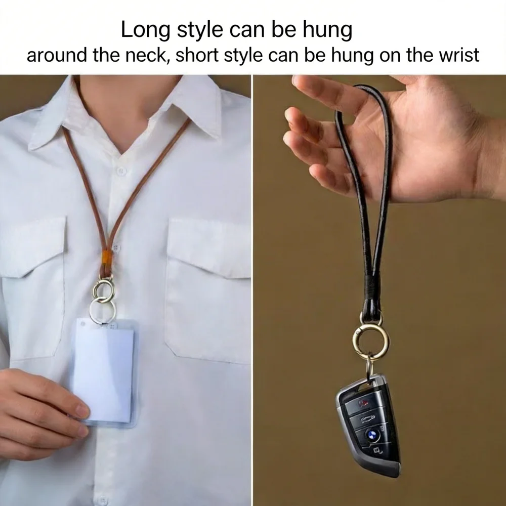 Cowhide Rope Keychain Genuine Leather Keychain Metal Clasp Key Holder Minimalist Lanyard Key Ring For Car Keys Wrist Strap House