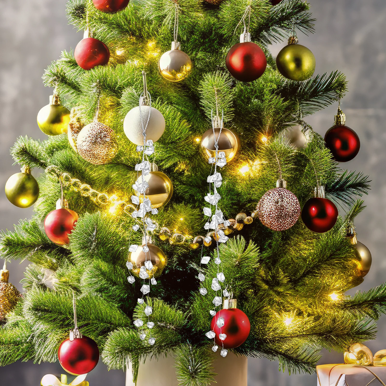 

2Pcs Crystal Acrylic Ornaments Transparent Christmas Tree Hanging Decorations Sparkle Drop Pendants for Holiday Home Office