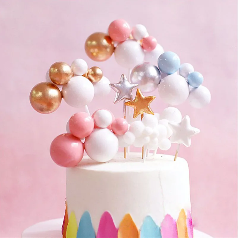 Bola de espuma Multicolor para decoración de tartas, pastel de nube, fiesta de cumpleaños, Baby Shower, postre, hornear, decoración de pasteles de boda
