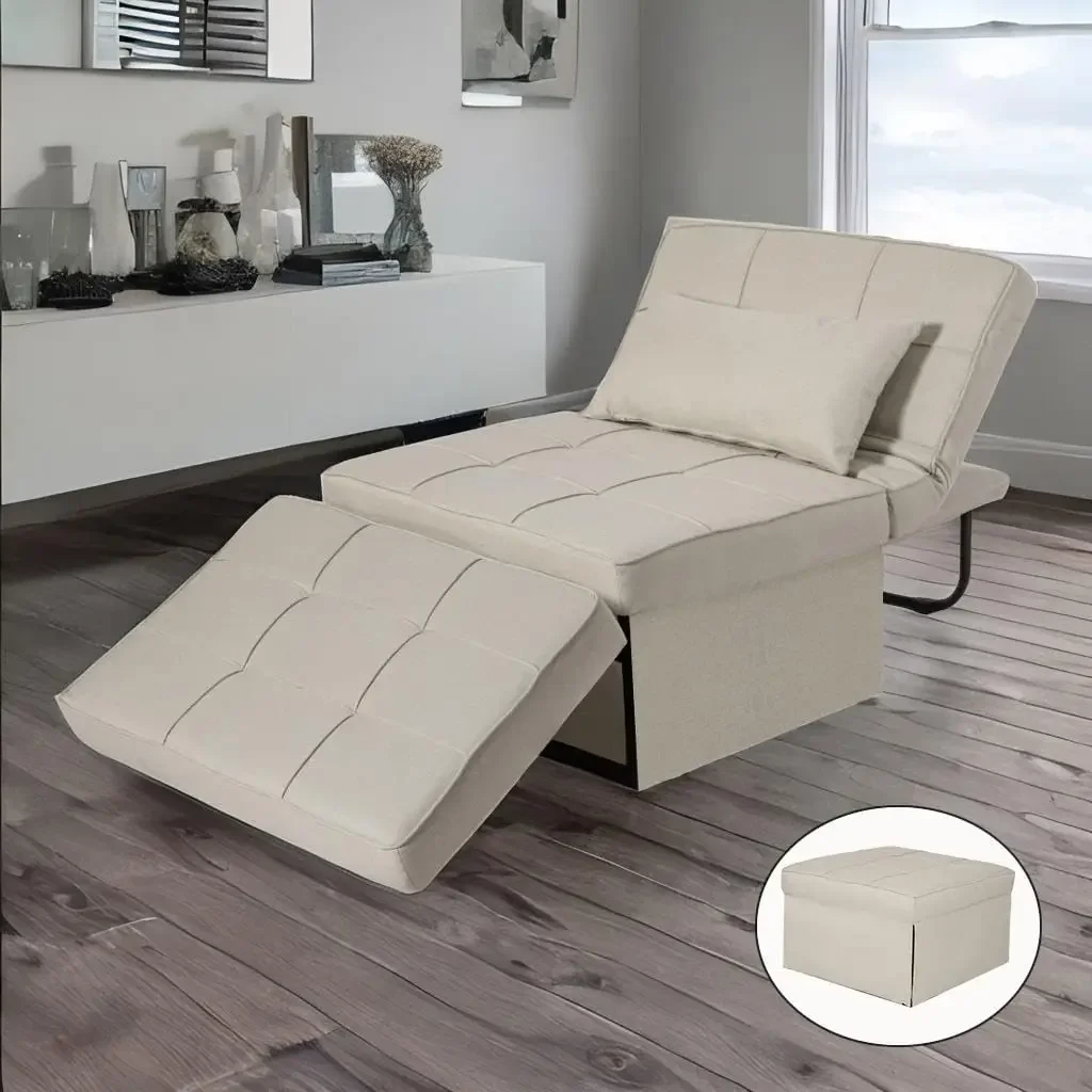 Silla cama, sofá cama para sala de estar, otomana convertible multifunción 4 en 1 con respaldo ajustable y