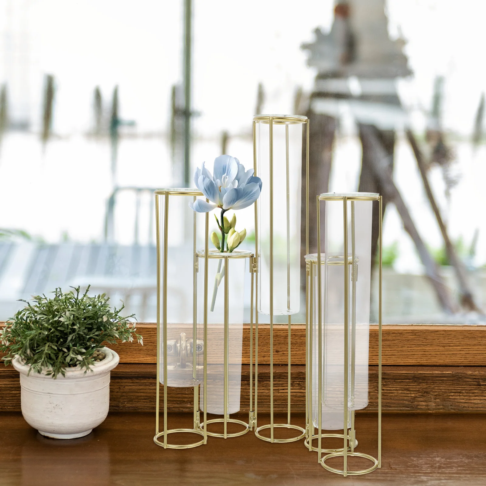 

Hydroponic Vase Iron Frame with 5 Glass Tubes Floral Arrangement Stand for Living Room Bedroom Balcony
