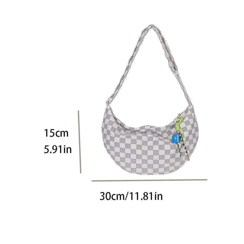 Dumpling Shape Half Moon Messenger Bag Personality Large Capacity Grid Plaid Crossbody Shoulder Bag Nylon Ins Style Shopping