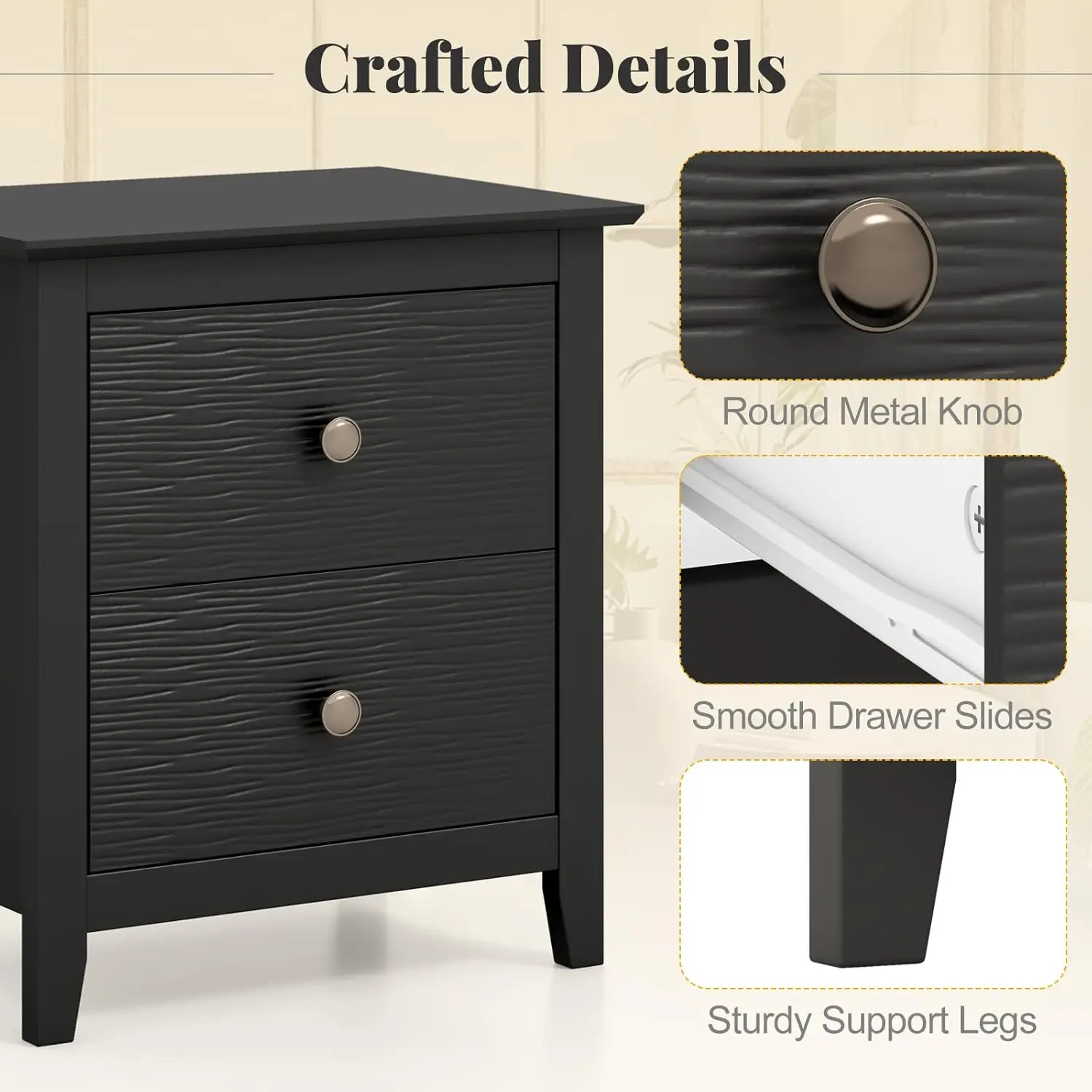 Nightstands Set of 2, Modern 2 Drawers Night Stands with Handles, Sofa Side Table with Sturdy Legs for Small, Customized - view 6