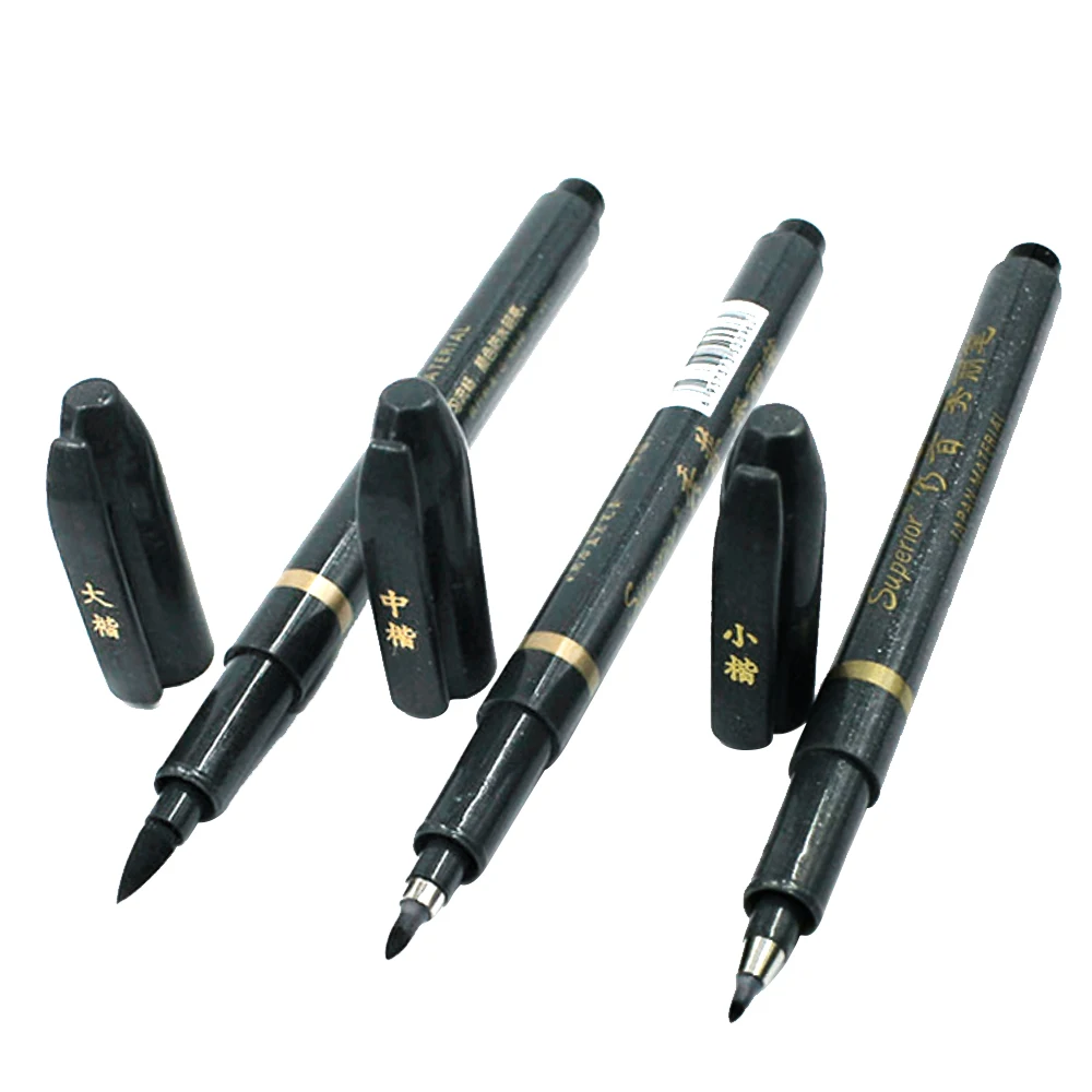 3Pcs Portable Pens 3 Different Nib Felt Tip Brush Refillable Ink Pen for Writing Calligraphy Exercises Signature Black