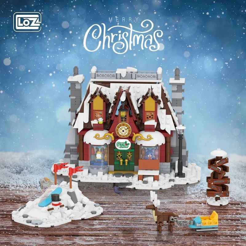 LOZ Christmas Gift Winter Town Santa Claus Village Model Building Block Toys Christmas Tree Sled Car Puzzle Sets for Kids Xmas