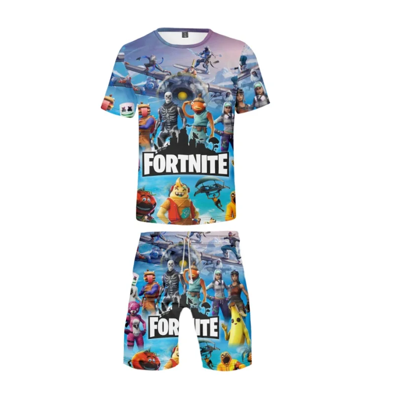

2pcs Game Fortnite Pajamas Summer Kids Casual Pajamas Short Sleeve Tshirt+shorts Children Cosplay Nightwear Anime Swimming Suit