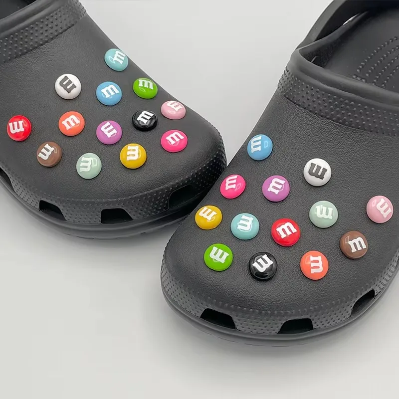 26Pcs Funny Letter M Bean Chocolate Candy Pins For Kid's Sandal Small Shoe Charms Decoration Fit Slippers Accessory DIY Parts