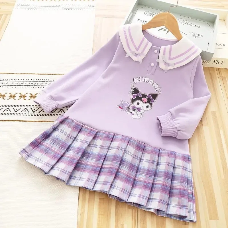 Sanrio Kuromi My Melody Party Clothes Girls Preppy Dress Kids JK Sweatshirt Pleated Skirt Kawaii Cute Sweet Birthday Gift