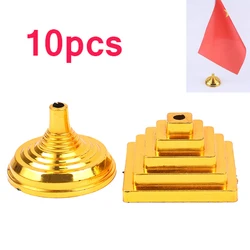 Base de bandeira de plástico banhado a ouro, porta-bandeiras de mesa, mini bases, ideal para decoração de mesa, redonda, quadrada, 10pcs