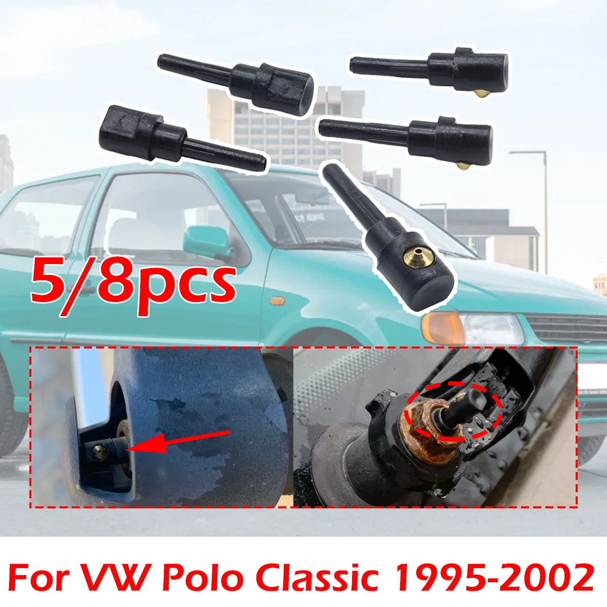 

5/8PC Rear Wiper Washer Jet Nozzle Windscreen Window Spray Cover Cap Rocker For VW Polo Classic 1995 1996 1997-2002 3B9955985A