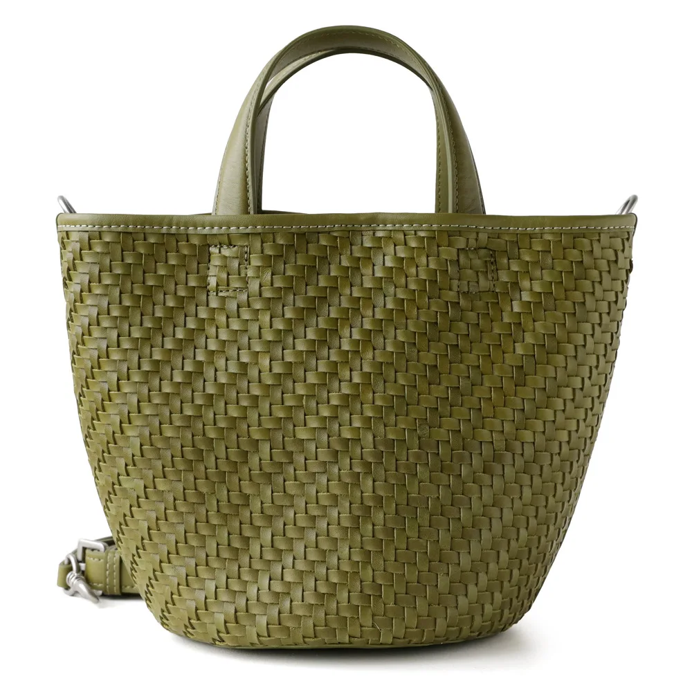 

First layer cowhide hand-woven bucket bag 2025 new vintage French holiday single-shoulder crossbody bag fashion ladies handbag