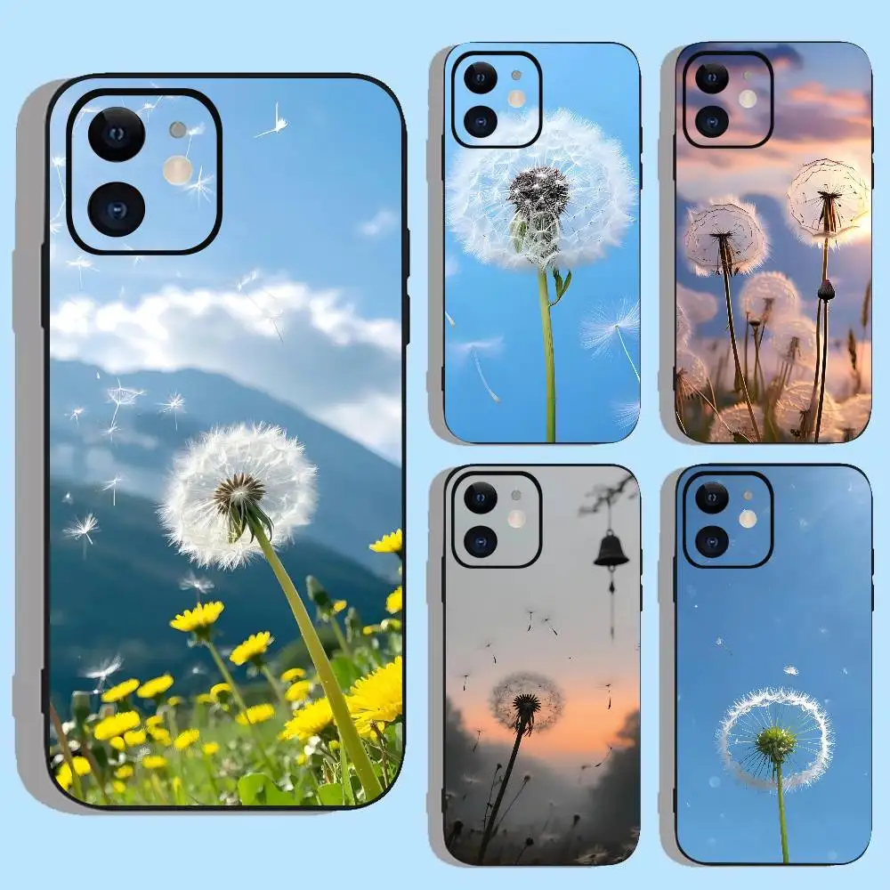 

Чехол для телефона Free Flying Dandelions для Apple iPhone 16,15,14,13,12,11, Pro, Max, Mini Wave Oil Short Black