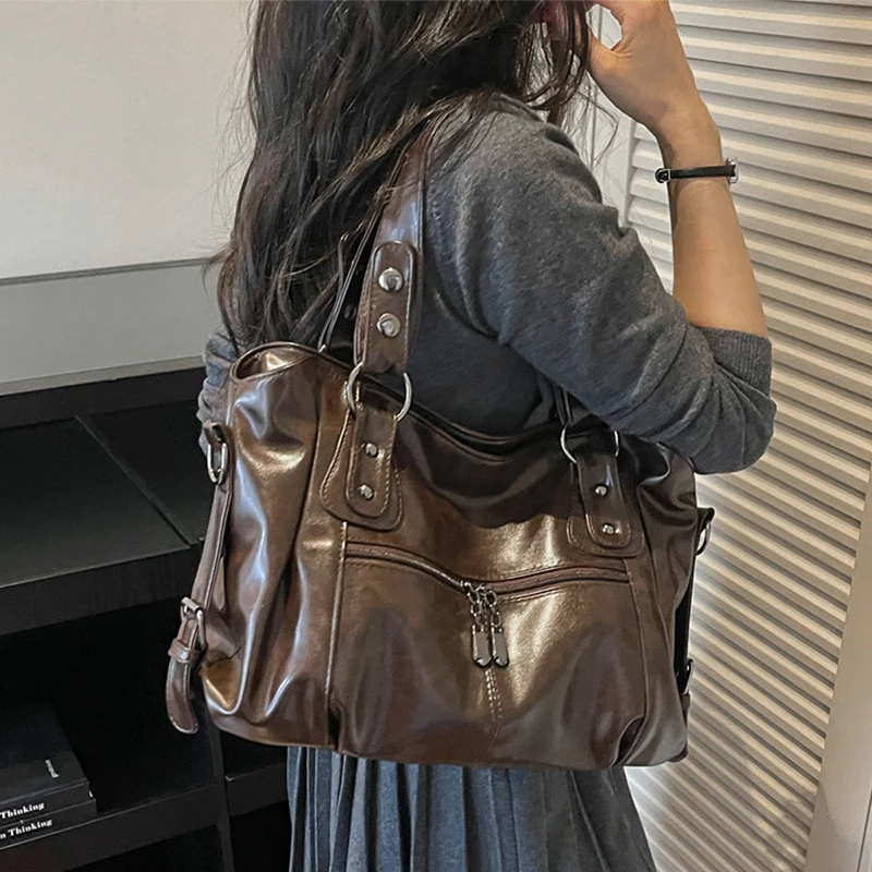 Large Retro Shoulder Bag Women Vintage Tote Handbag Simple Casual Top Handle Bag Travel Date Shopping Handbags