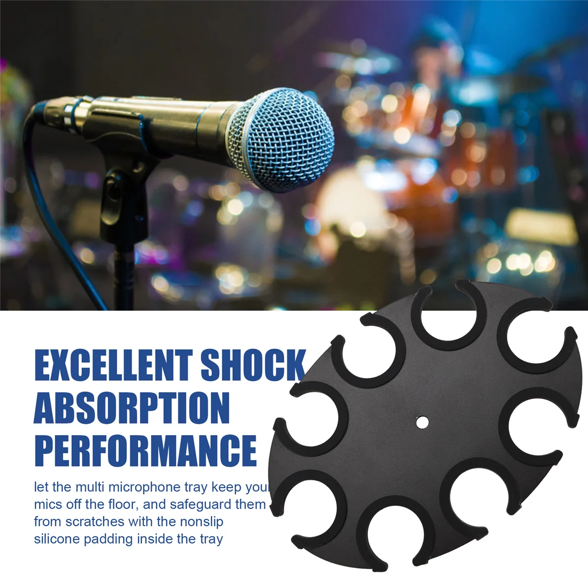 Microphone Holder, Multi Mic Holder for Wired and Wireless Mics, Multiple Microphone Organizer and Display for Mic Stand