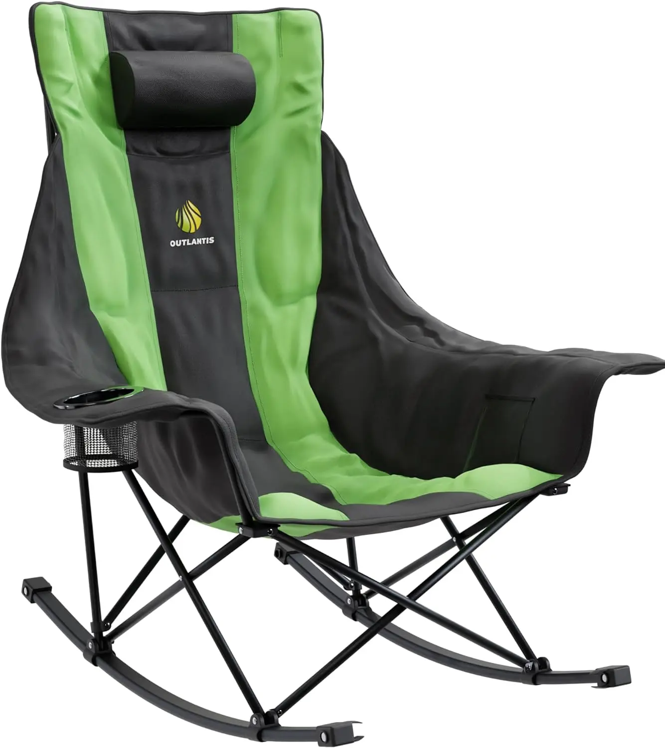 OUTLANTIS Foldable Rocking Camping Chair,Extra Large Outdoor Rocking Chair w/Cup Holder,Carrying Bag&More-Camping Chair