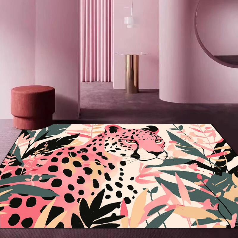 

Pink Leopard Soft Carpet Living Room Abstract Cartoon Children Room Play Rugs Creative Kid Bedroom Decoration Non-slip Floor Mat