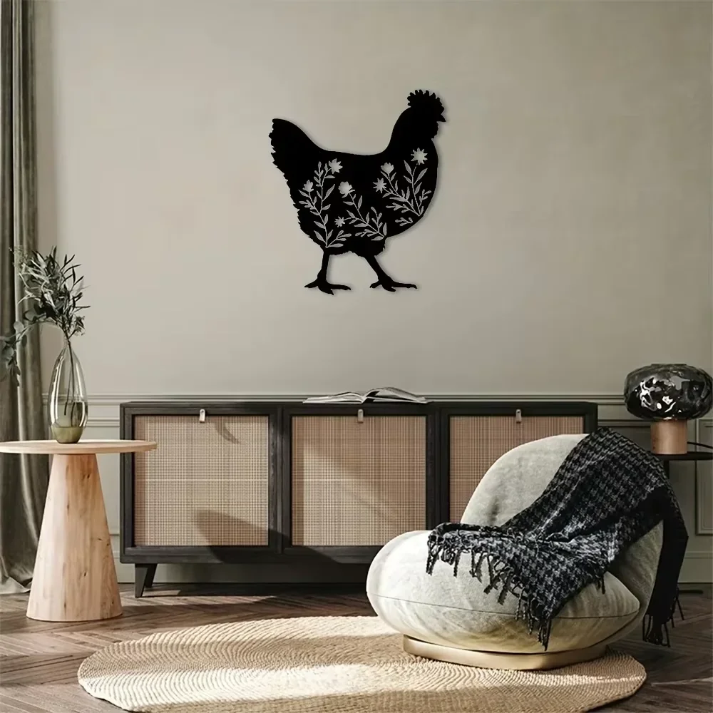 CIFBUY Floral Chicken Metal Wall Art Durable Rust Proof Indoor Outdoor Home Iron Sculpture Decor Gift Plaque