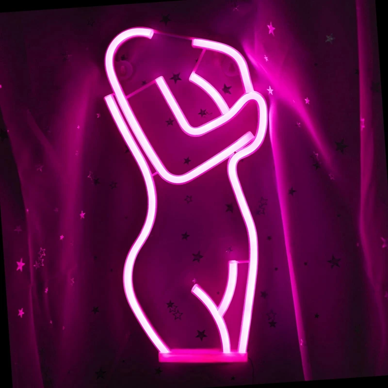 Lady Neon Signs, Led Night Light Wall Art Men Cave Decor Silhouette Lights USB/Batteries Powered For Bedroom Bar Hotel