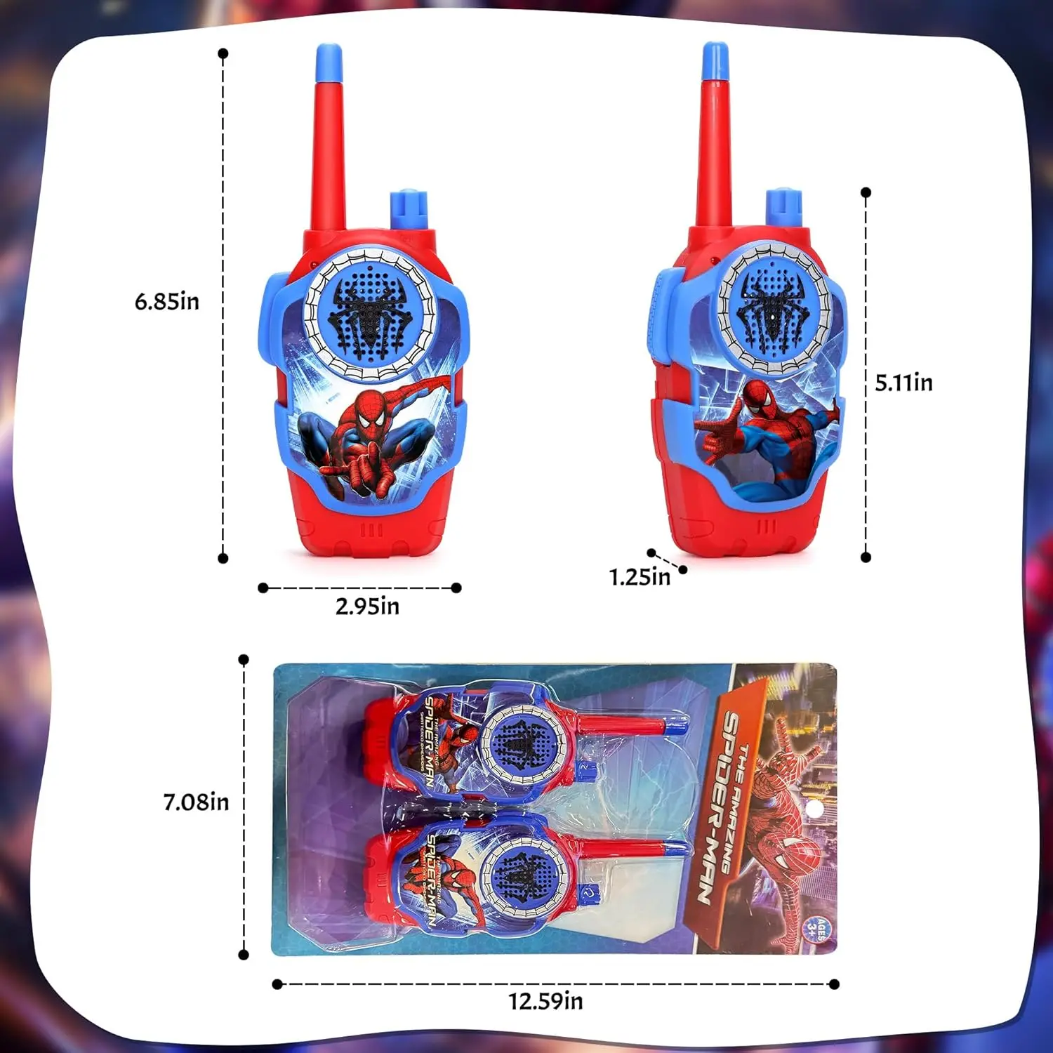 Spidey Walkie Talkie dla dzieci - 2-częściowe zabawki pająki do użytku wewnątrz i na zewnątrz Prezenty dla mężczyzny Chłopcy Boże Narodzenie Urodziny Helloween