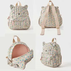 Mochila Floral para niños, morral de dibujos animados de gato para niñas, bolsos de clase para niñas, mochila infantil de algodón suave