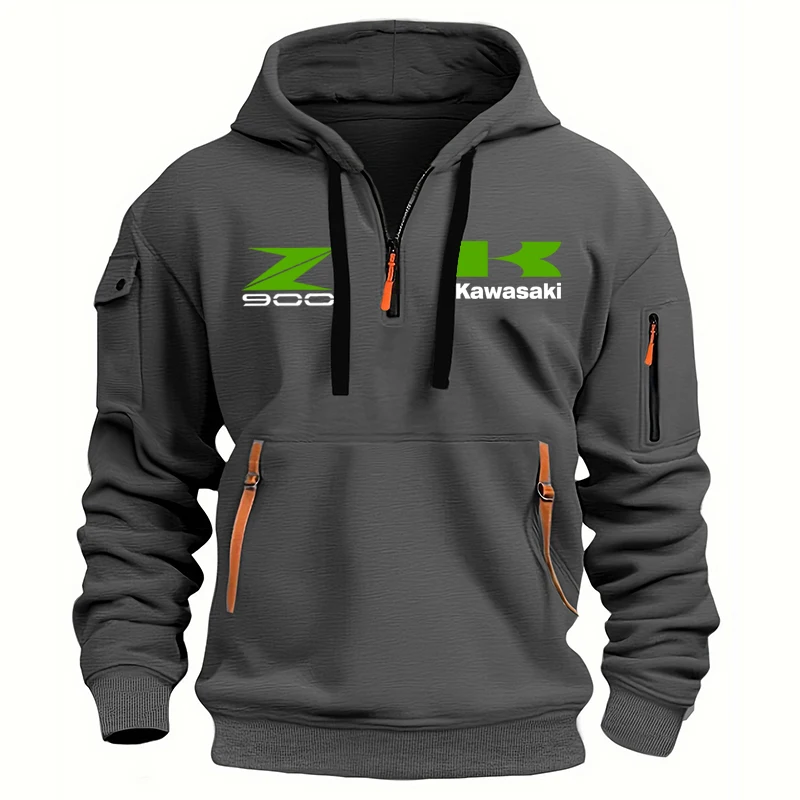 Kawasaki Logo Motorcycle Racing Team Z900 Men Half Zipper Hoodie Spring Autumn Male Sweatshirt 2025 New Sport Pullover Clothes