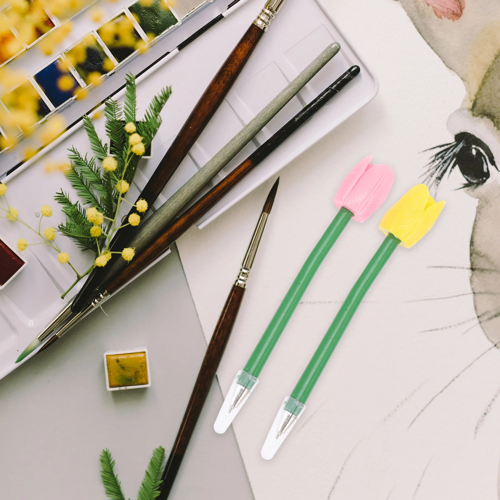 

6pcs Flower Tulip Ballpoint Pens Fake Flower Writing Pens For Students Teachers Replacement Refill Compact