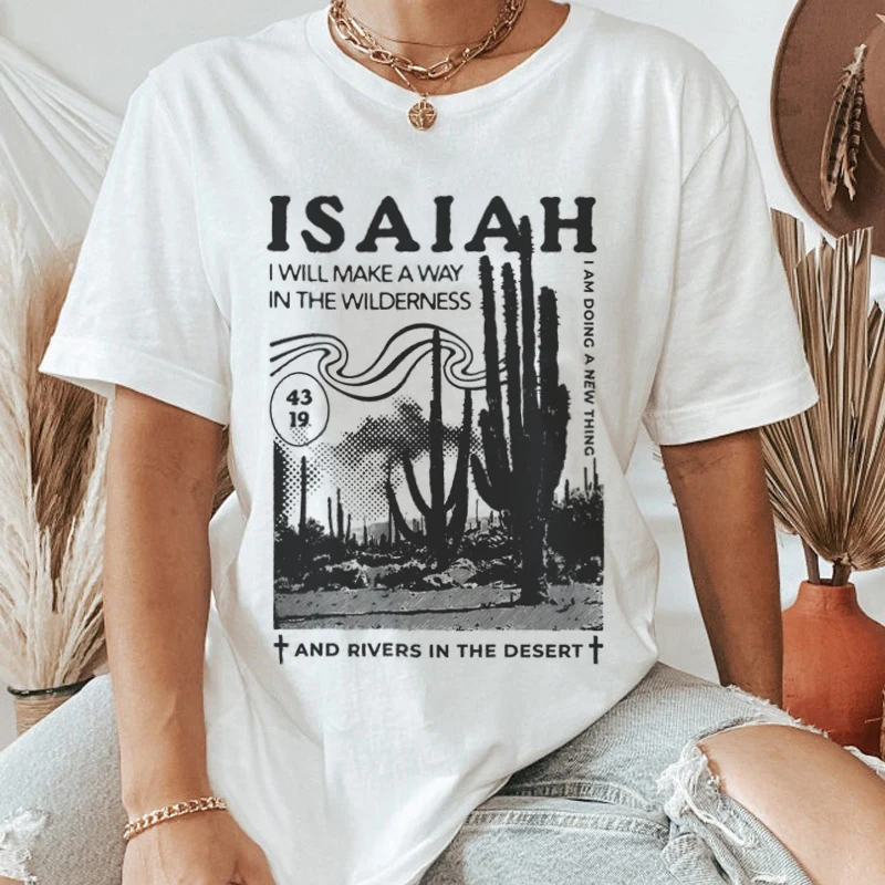 Isaiah 43:39 Bible Verse T-Shirt Women Vintage Boho Jesus Christian T Shirts Religious Faith Tee Shirts Short Sleeve Ladie Tops