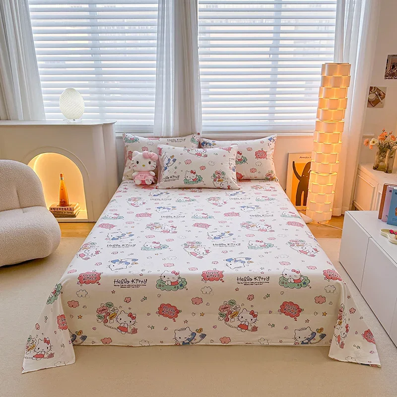

Hello Kitty Anime Bed Sheet Single Size Cartoon Household Bedding Set without Pillowcase